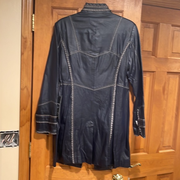 NWT Pamela McCoy Military Style Navy Blue Leather Coat. - Picture 8 of 11